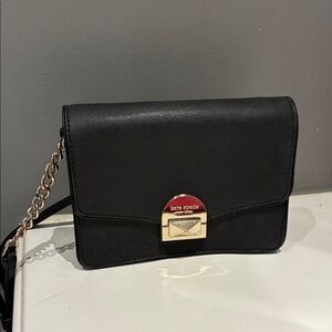 kate spade Black Leather Crossbody with Gold-Tone Chain Accent
